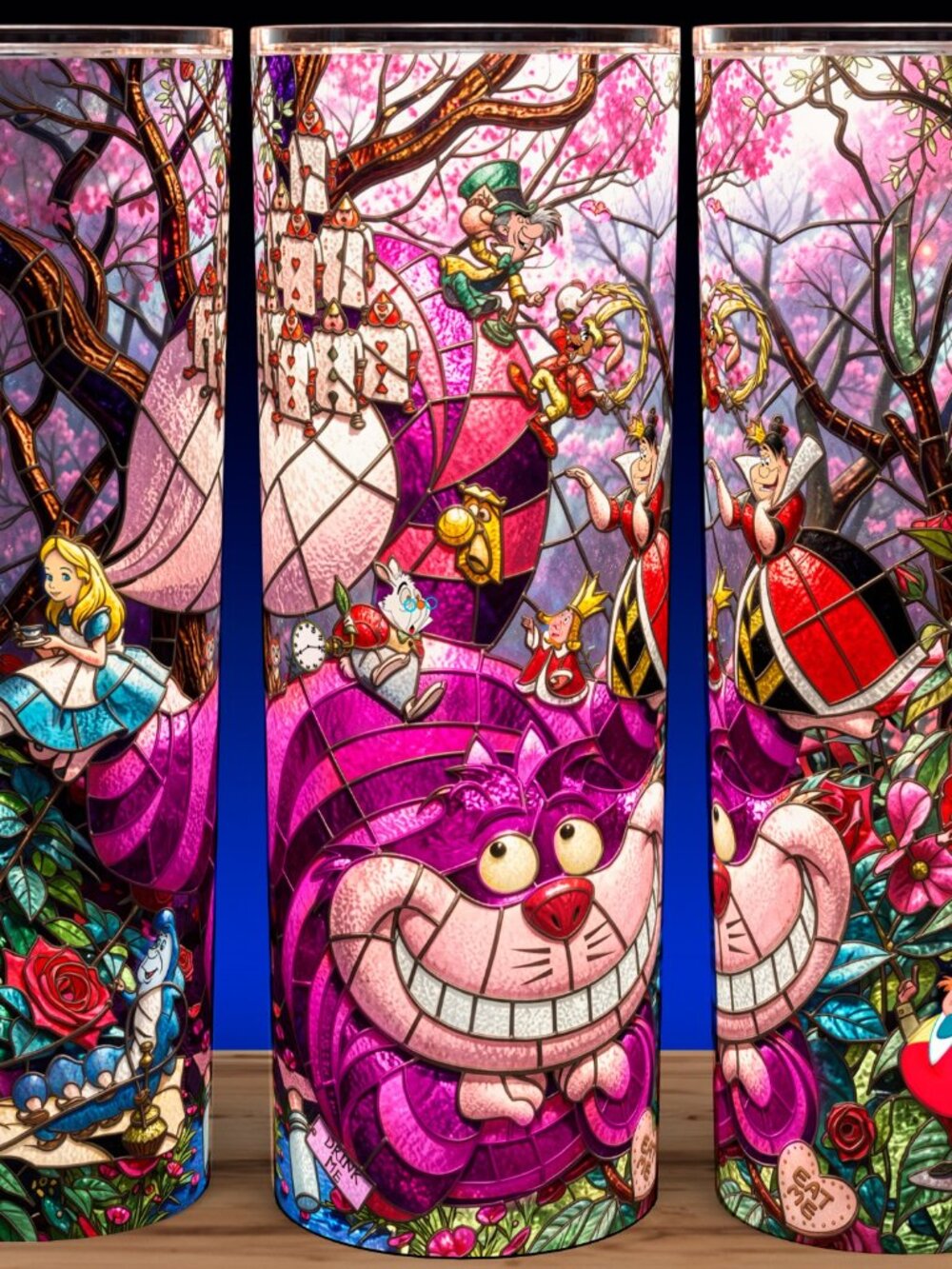 Cheshire Cat - Alice in Wonderland Stained Glass Stainless Steel Cup Mug Tumbler